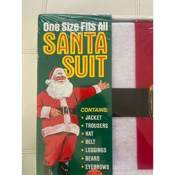 One Size Fits All Santa Suit Costume Jacket Trousers Hat Belt Beard Eyebrows - Picture 2 of 15